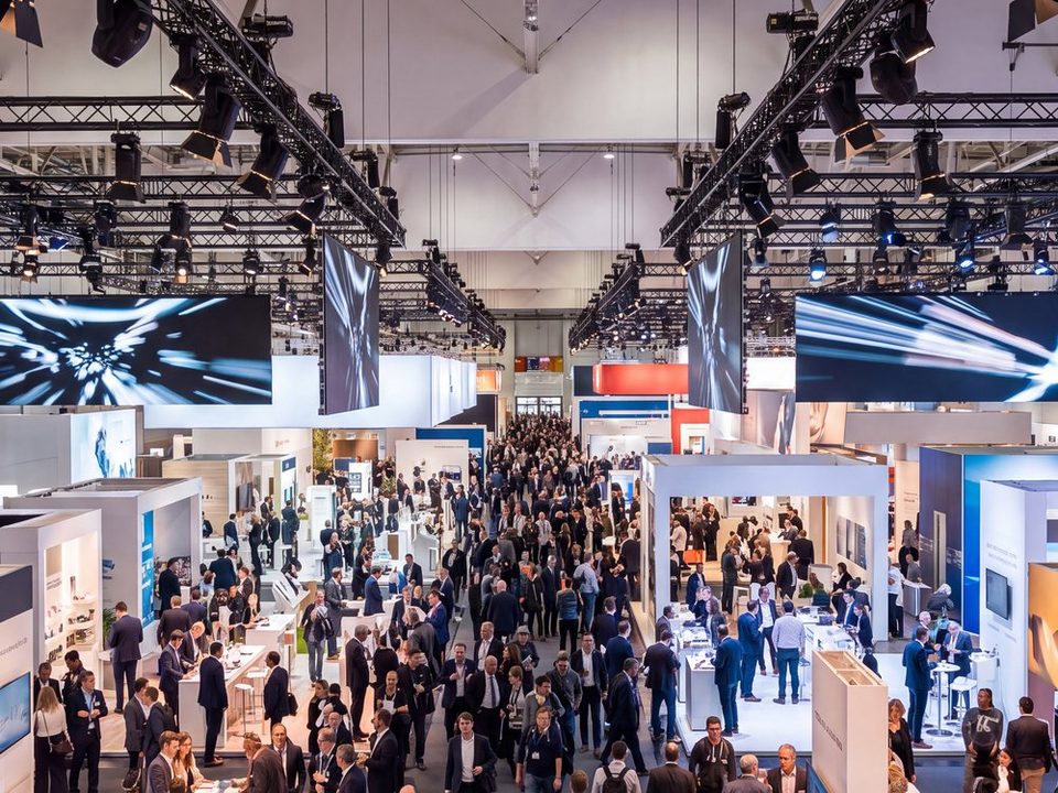 A busy exhibition hall